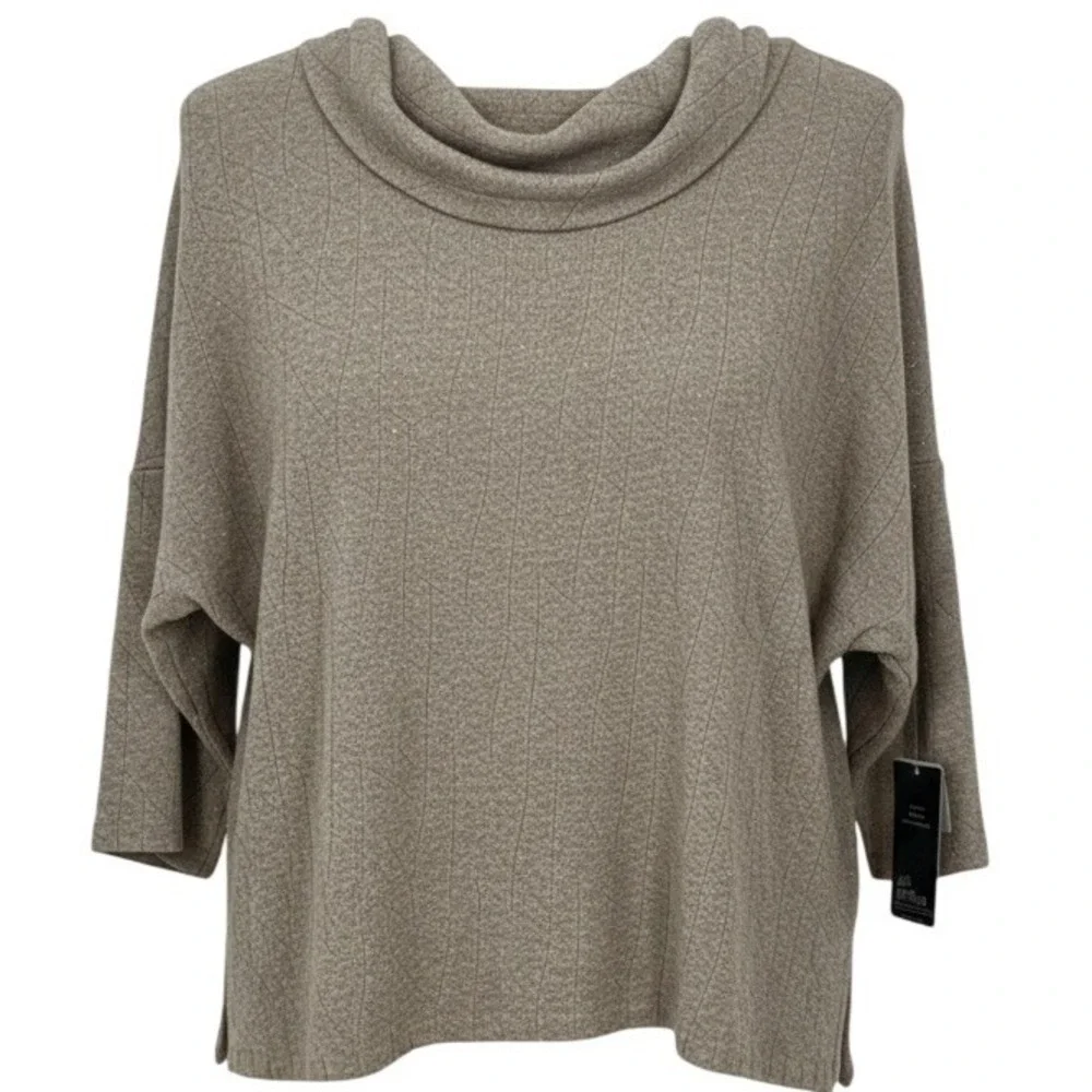NEW Ali Miles Women's 2X Beige Cowl Neck 3/4‎ Sleeve Button Back Sweater Sparkle